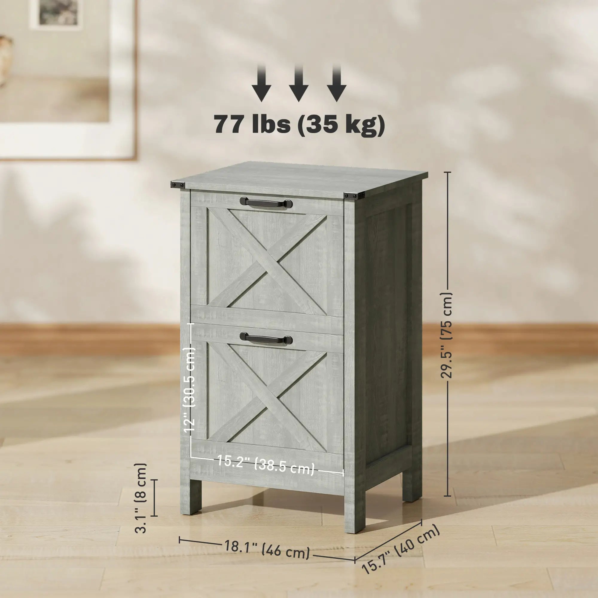 Vertical Filing Cabinet, 2 Drawers, Rustic Farmhouse, A4 Letter Size, Stone Grey Office Cabinets & Cupboards at Gallery Canada