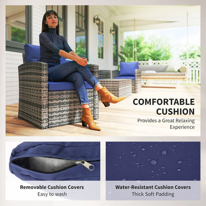 6-Piece Wicker Patio Set with Cushions, 7-Seater Rattan Sofa, Navy Blue Patio Furniture Sets at Gallery Canada