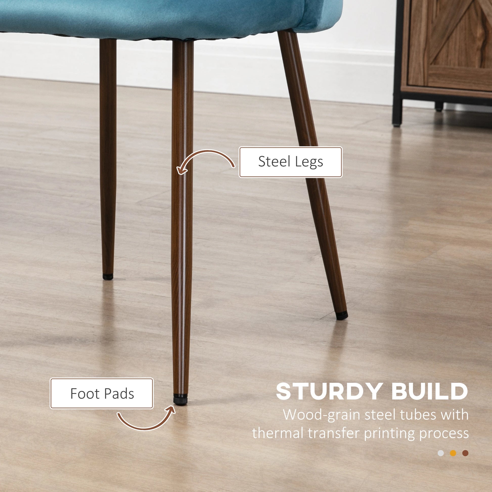 Upholstered Dining Chairs Set of 4, Velvet, Wood-Grain Steel Leg, Blue Bar Stools at Gallery Canada