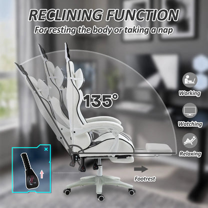 Racing Gamer Chair, PU Leather with Footrest, Headrest, Lumbar Support, Black Video Game Chairs at Gallery Canada