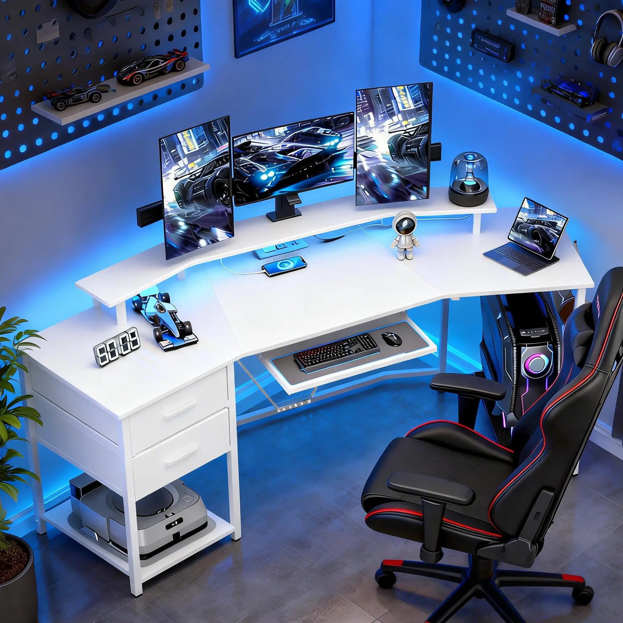 79 Inch Gaming Desk With RGB Lights, Power Outlets, USB Ports, White Gaming Desks at Gallery Canada