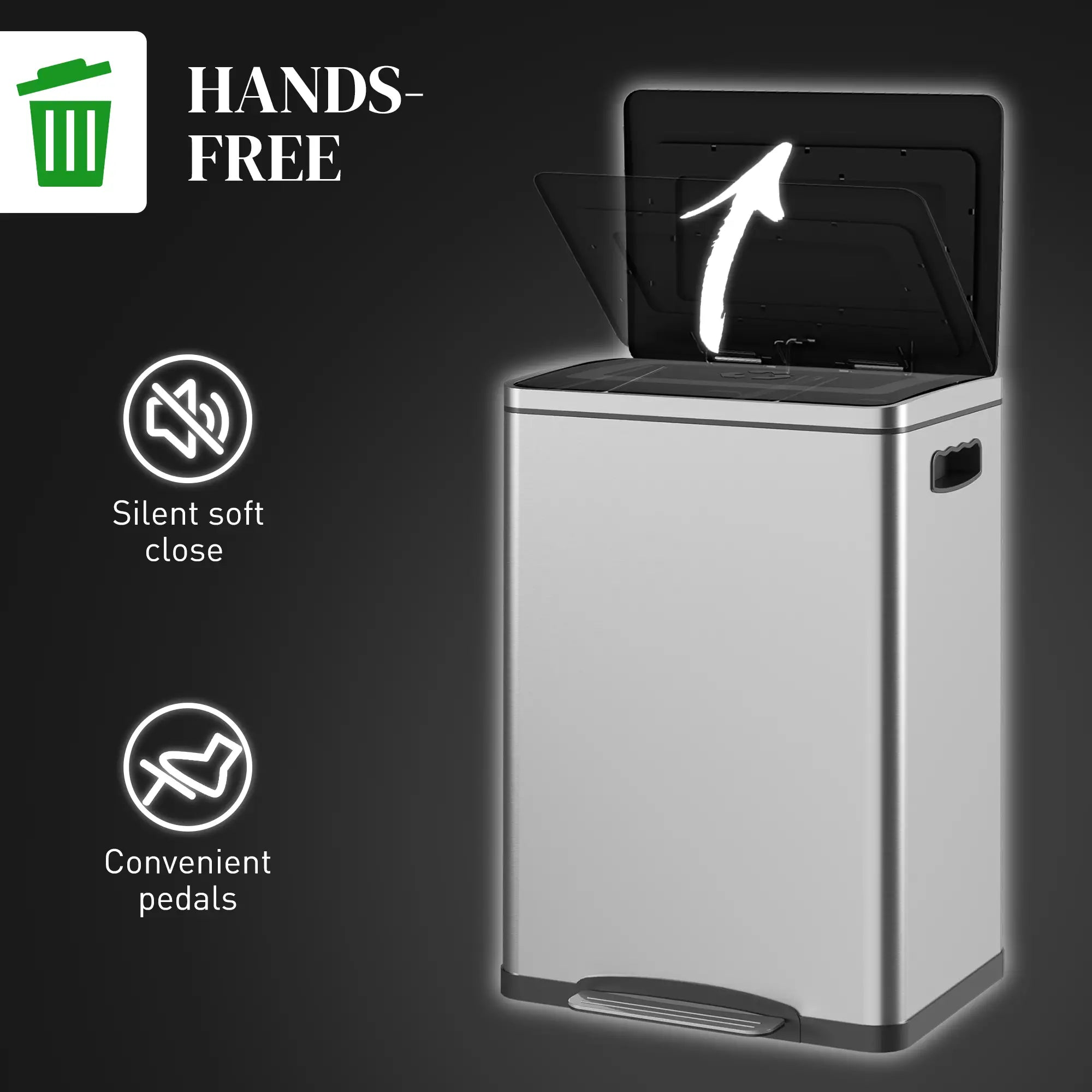 2 x 20 Liter Garbage Bin, Stainless Steel, Soft-Close Lid, Removable Bucket, Silver Household Supplies at Gallery Canada