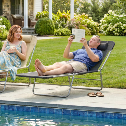 Portable Adjustable Reclining Lounge Chair, Folding Chaise, Black Lounger Chairs at Gallery Canada