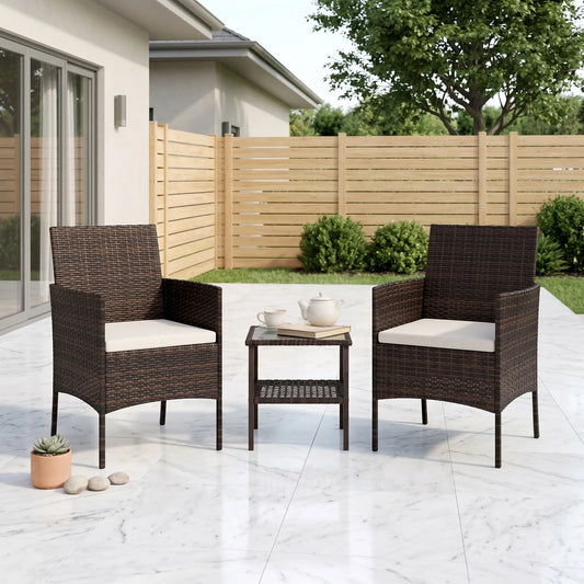 3-Piece Wicker Bistro Set, 2-Tier Glass Top Table, Beige Bistro Sets Brown, Beige at Gallery Canada