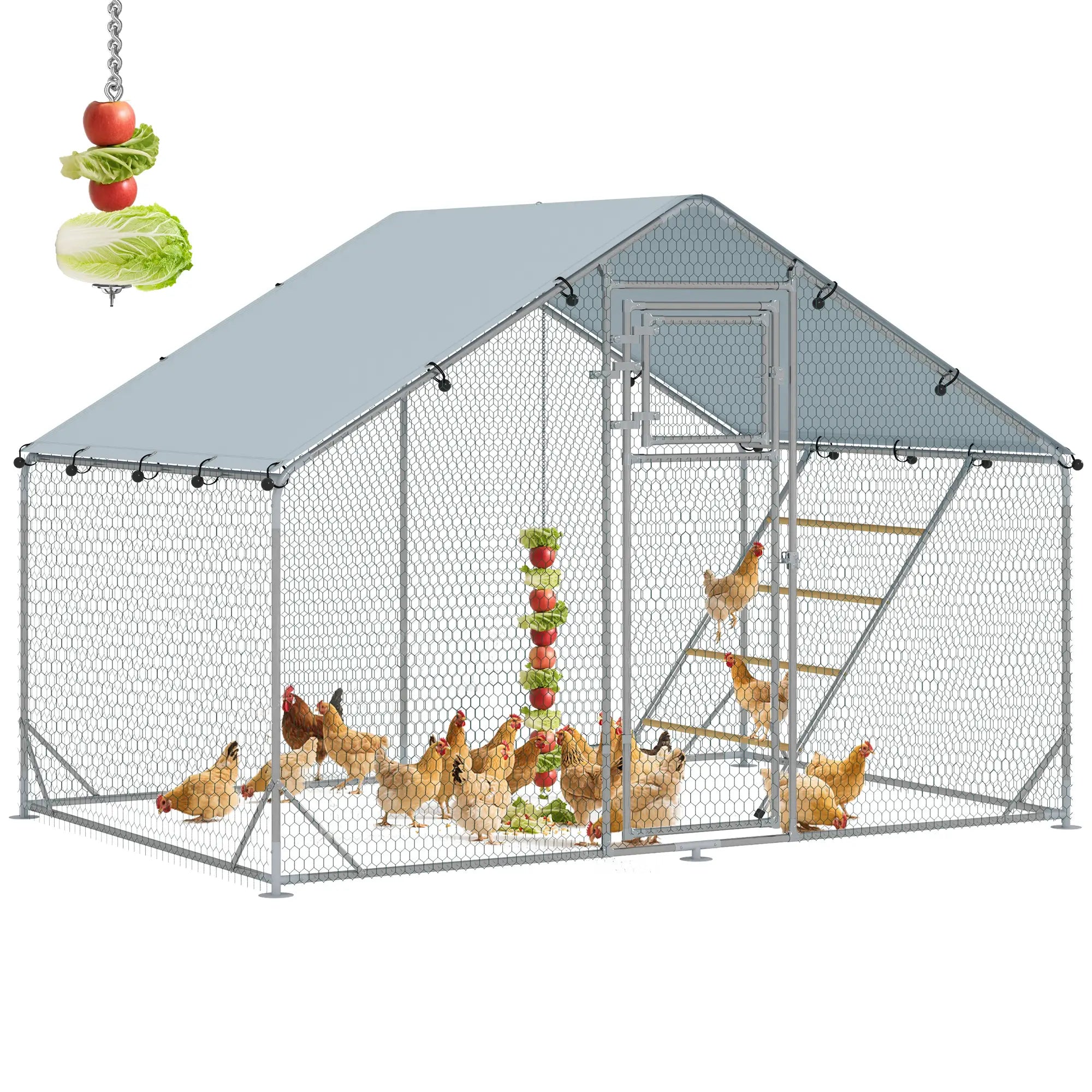 Large Metal Chicken Run, Waterproof UV-Resistant Cover, Feeding Door, Hanging Feeder, Perch for 6-8 Chickens Chicken Coops at Gallery Canada