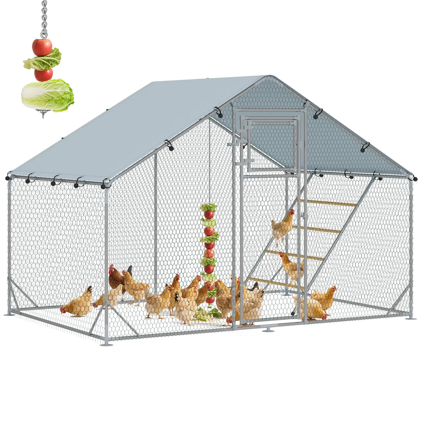 Large Metal Chicken Run, Waterproof UV-Resistant Cover, Feeding Door, Hanging Feeder, Perch for 6-8 Chickens Chicken Coops at Gallery Canada