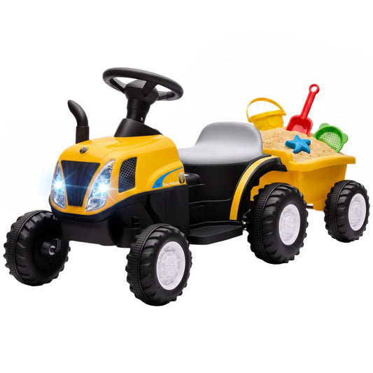 Kids Ride On Tractor 6V Electric Vehicle, Detachable Trailer, Music, Yellow