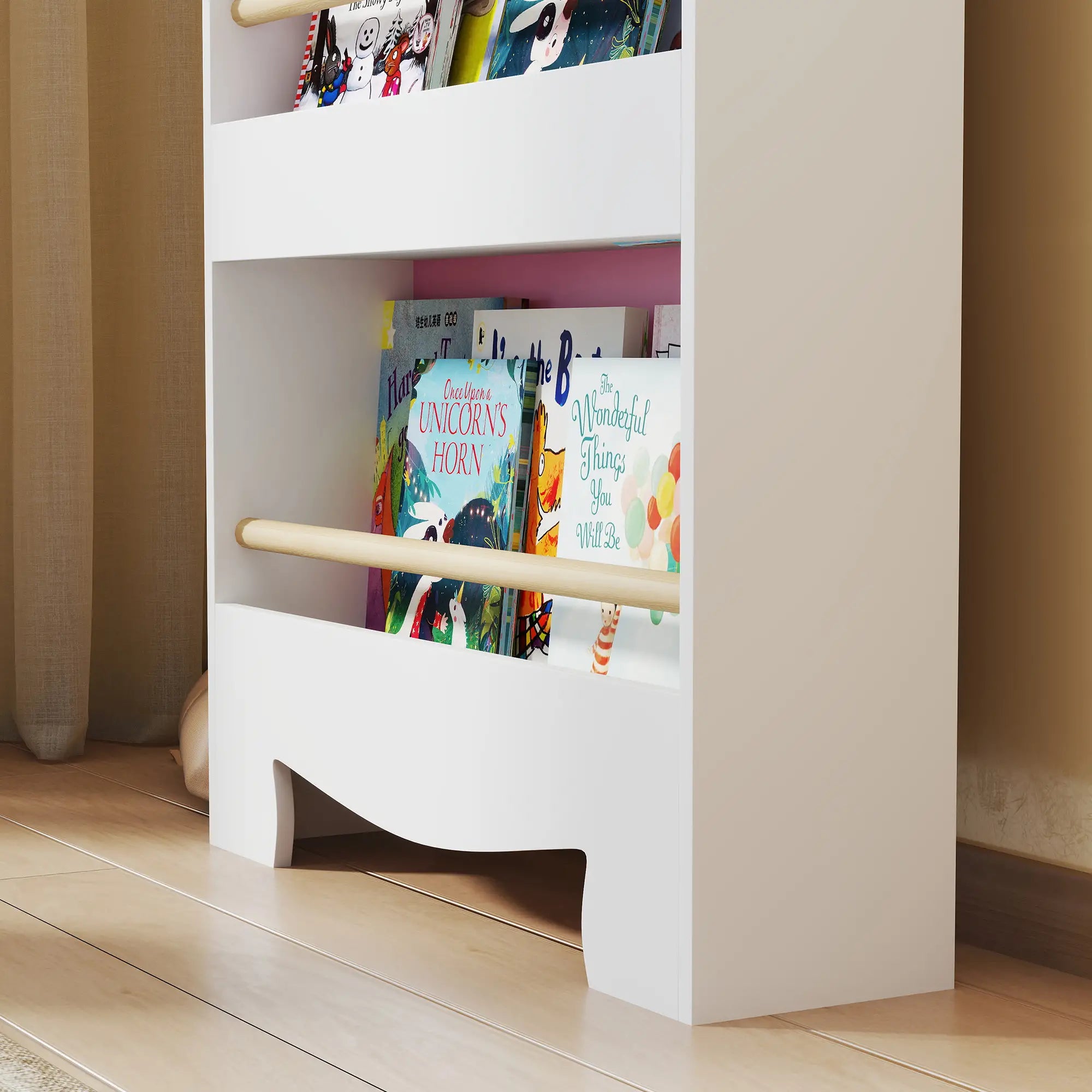 3-Tier Bear Theme Kids Bookshelf, Anti-Tip, 36.6L x 11.8W x 35.4H Inches, Pink Baby & Kids Storage at Gallery Canada