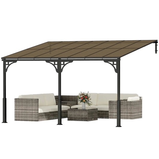 13' x 10' Lean To Gazebo, Hardtop Wall Mounted Pergola, Polycarbonate Roof, Metal-Aluminium Frame