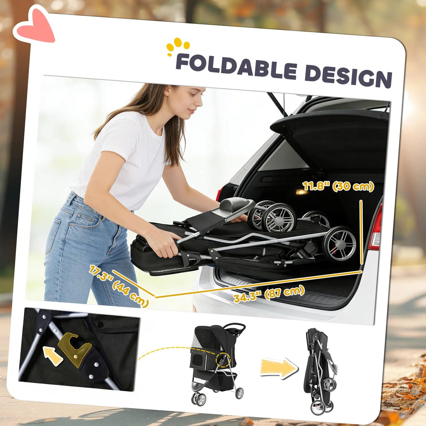 3 Wheel Foldable Dog Stroller, Storage Basket, Adjustable Canopy, Black Dog Bike Trailers & Strollers at Gallery Canada