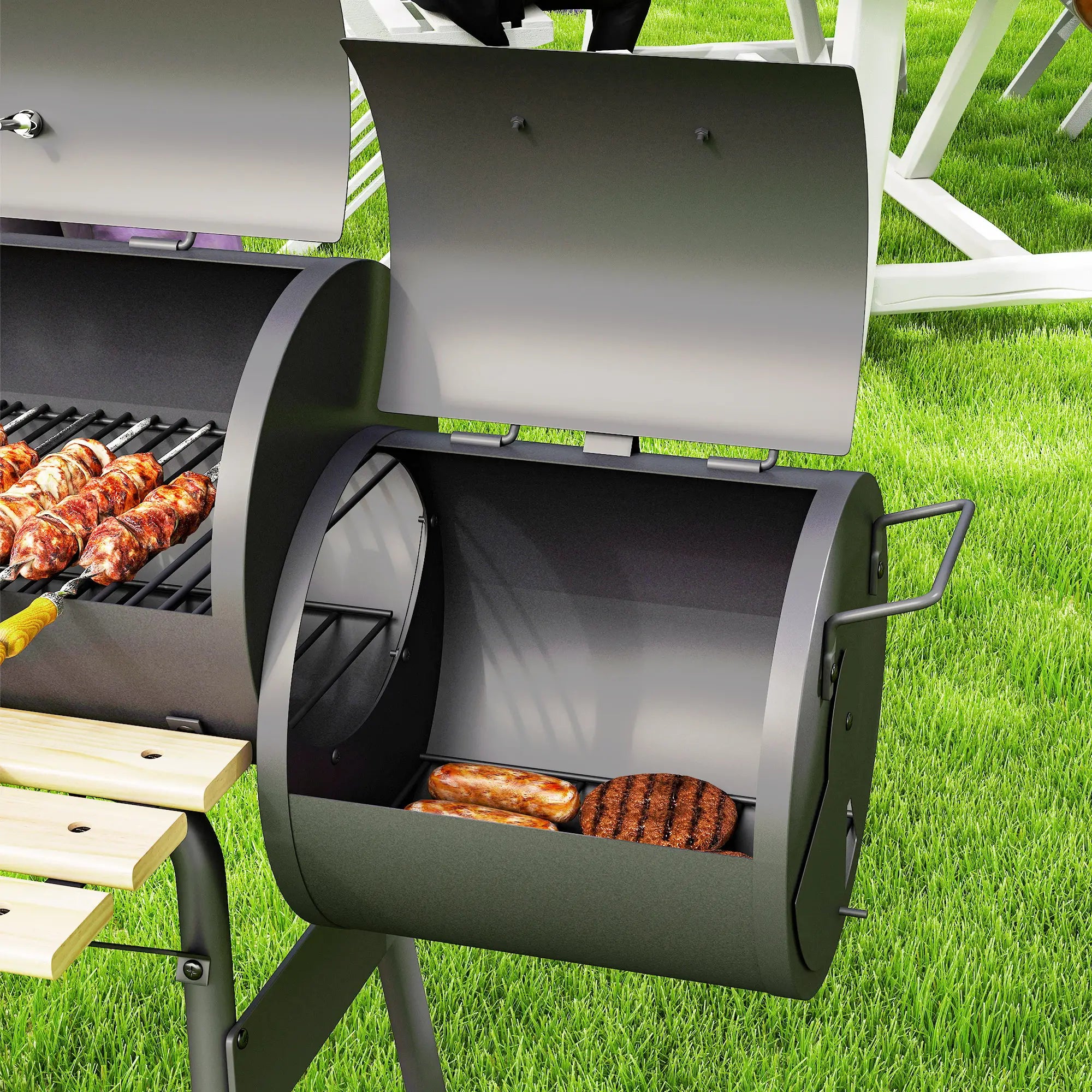 Charcoal BBQ Grill With Offset Smoker, 124 x 53 x 104 cm, Black Charcoal BBQ Grils at Gallery Canada