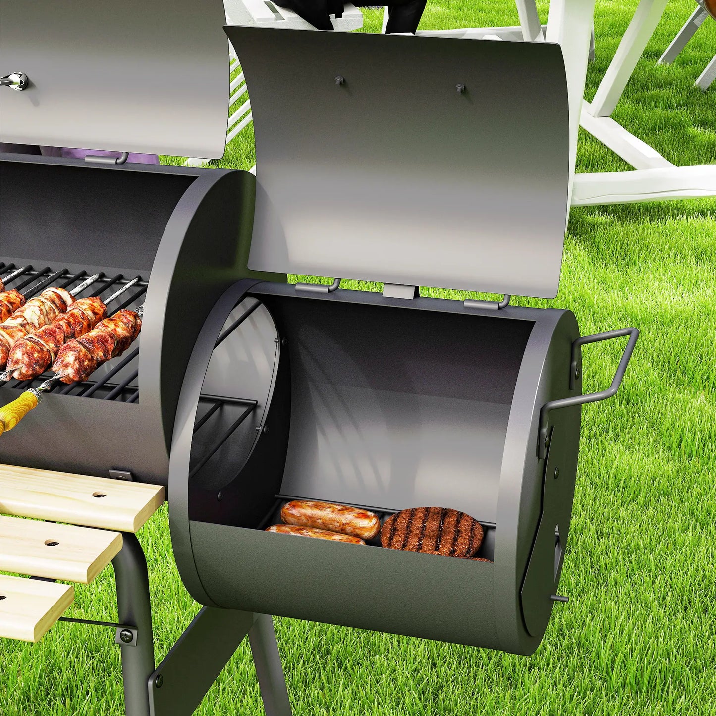 Charcoal BBQ Grill With Offset Smoker, 124 x 53 x 104 cm, Black Charcoal BBQ Grils at Gallery Canada