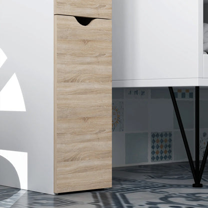 Tall Bathroom Storage Cabinet, Narrow Bathroom Cabinet with Drawers and Open Shelves for Small Spaces, Natural Wood Freestanding Bathroom Cabinets at Gallery Canada