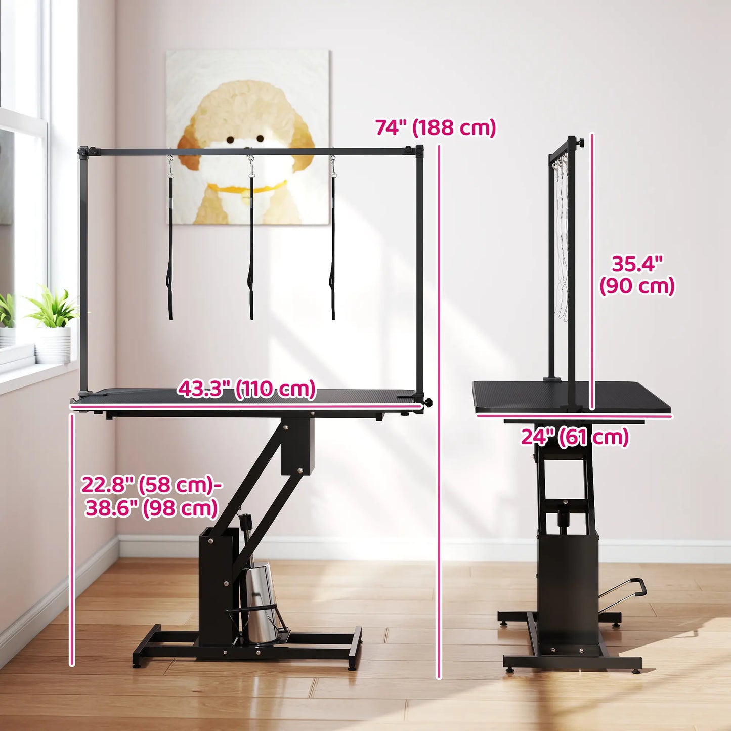 43" L Hydraulic Dog Grooming Table, Z-Lift Height Adjustable Pet Grooming Table with Noose and Non-Slip Tabletop Dog Grooming Tables at Gallery Canada
