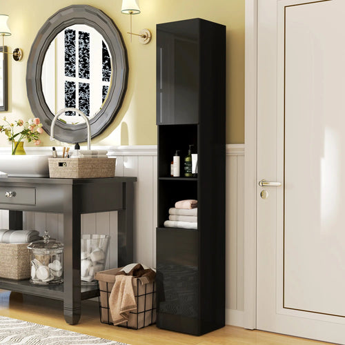 Tall Bathroom Cabinet, High Gloss Storage, Adjustable Shelves, 11.8