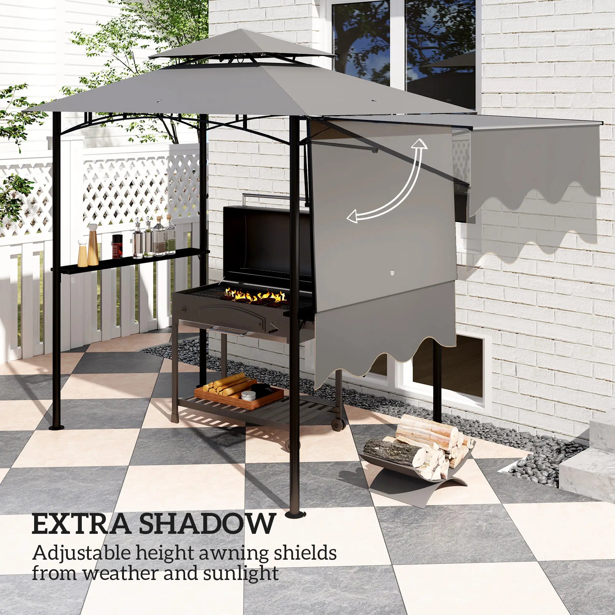 8'x5' Grill Gazebo, Double Tiered Barbecue Shelter, Light Grey BBQ Grill Gazebos at Gallery Canada