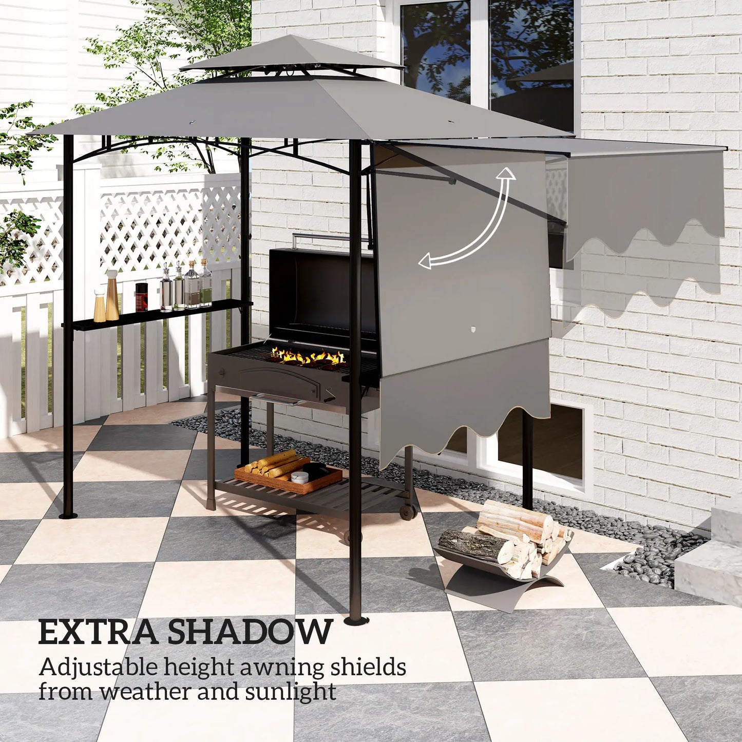 8'x5' Grill Gazebo, Double Tiered Barbecue Shelter, Light Grey BBQ Grill Gazebos at Gallery Canada