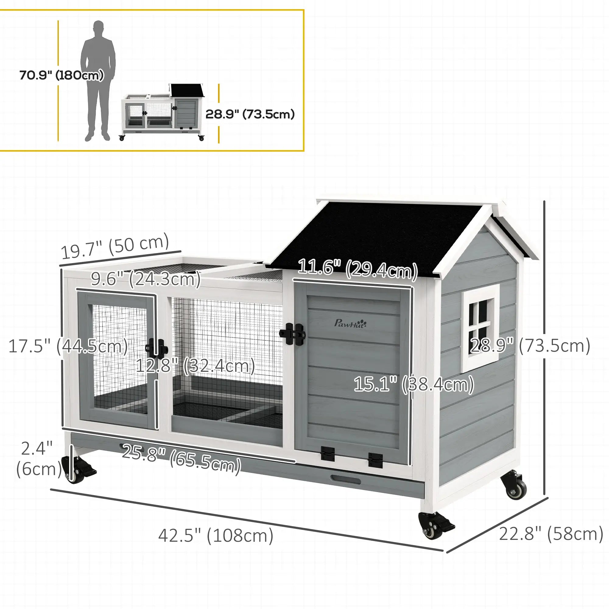 Rabbit Cage With Wheels, Ramp, Run, Tray, Indoor Outdoor, Grey Rabbit Hutch at Gallery Canada