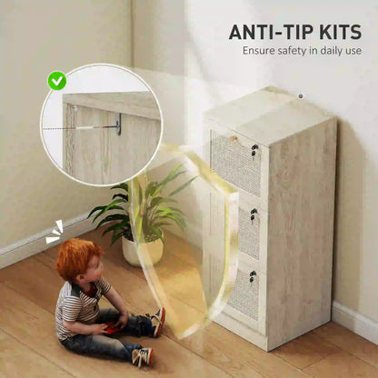 3 Drawer Filing Cabinet with Lock, Boho File Cabinet, A4 Letter Size, Oak Office Cabinets & Cupboards at Gallery Canada