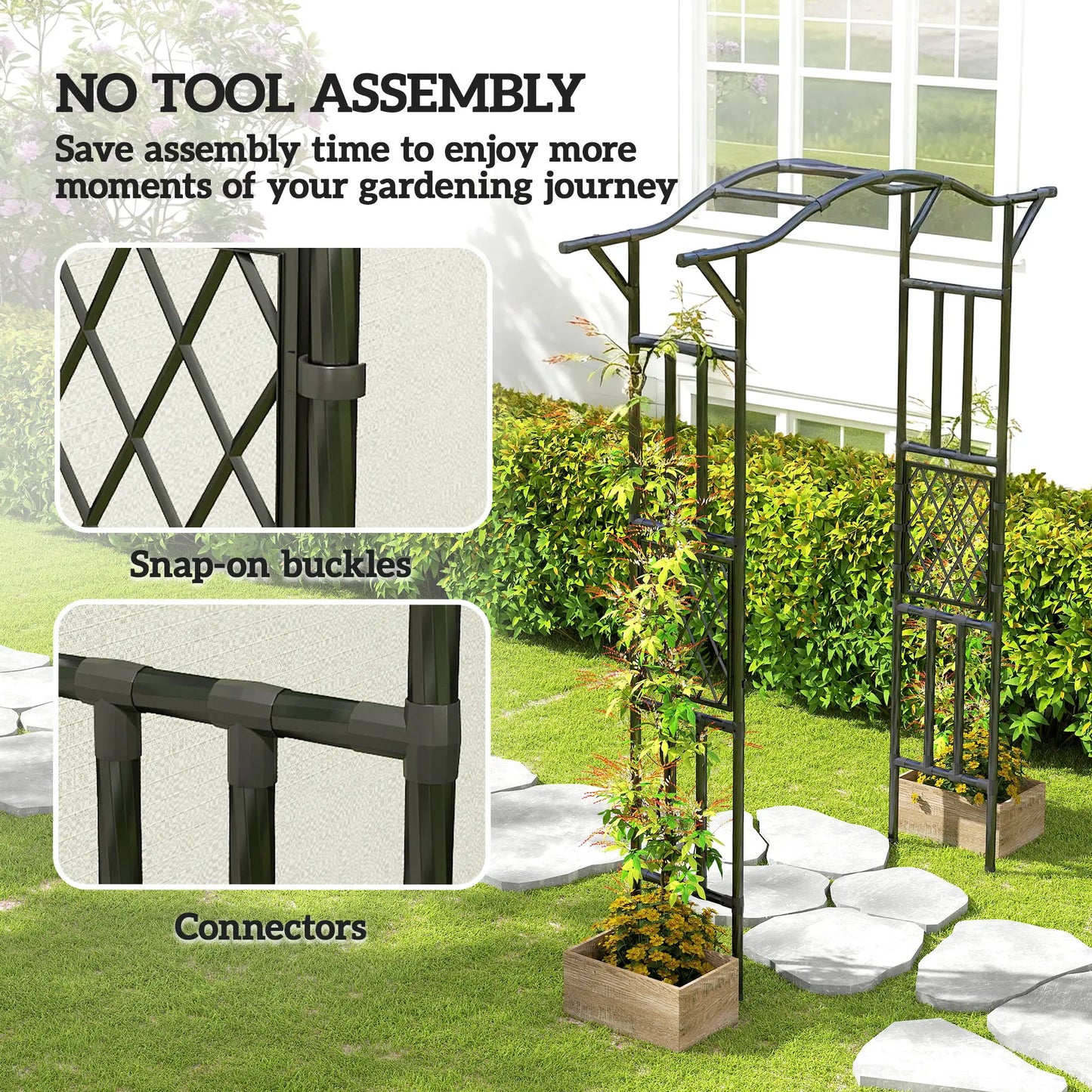 Garden Arch Trellis Arbor With Extended Top, 66.9" x 15.7" x 90.6", Black Garden Arches at Gallery Canada