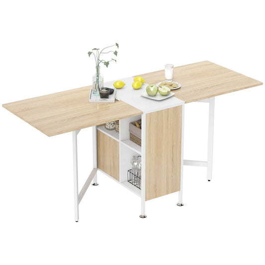 Folding Dining Table with Hideaway Shelves, Multi-Use Space Saving Bar Tables & Dining Tables Oak, White at Gallery Canada