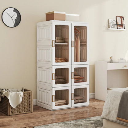 Portable Wardrobe, Foldable Plastic Closet, 5 Compartments, Hanging Rod, White Clothing Storage at Gallery Canada