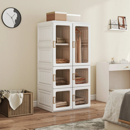 Portable Wardrobe, Foldable Plastic Closet, 5 Compartments, Hanging Rod, White Clothing Storage White at Gallery Canada