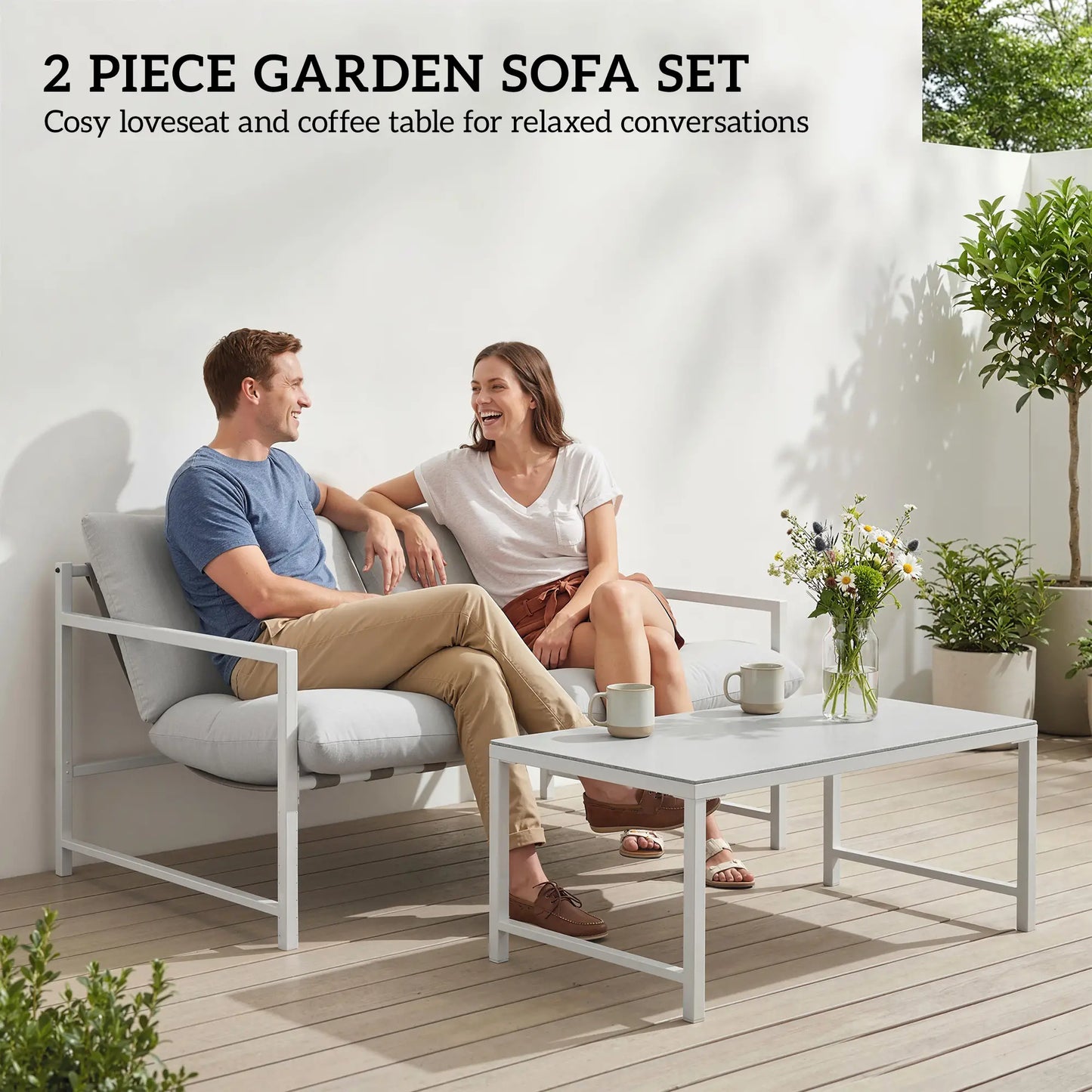 Patio Furniture Set, Loveseat Sofa With Coffee Table, Light Grey Patio Furniture Sets at Gallery Canada