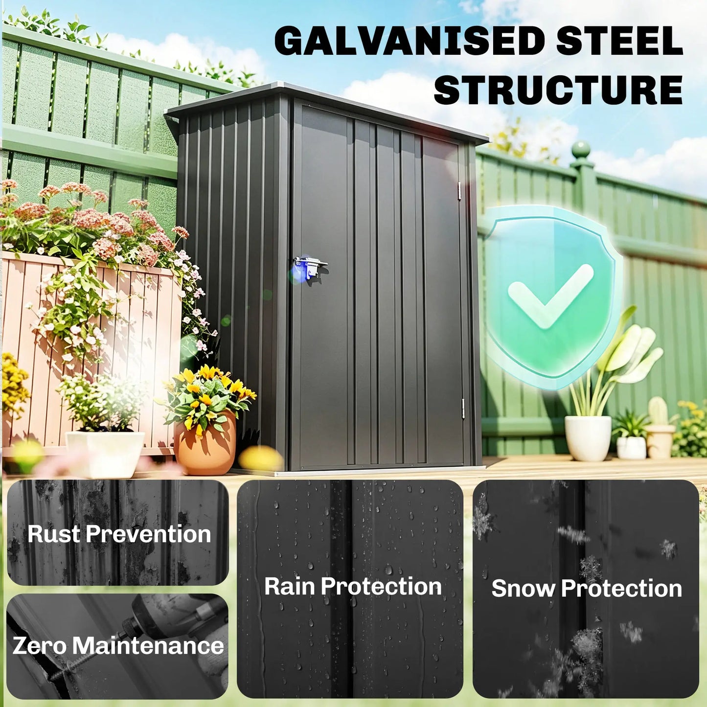 3.3' x 3.4' Lean-To Storage Shed, Galvanized Steel, Lockable Door, Dark Gray Sheds at Gallery Canada