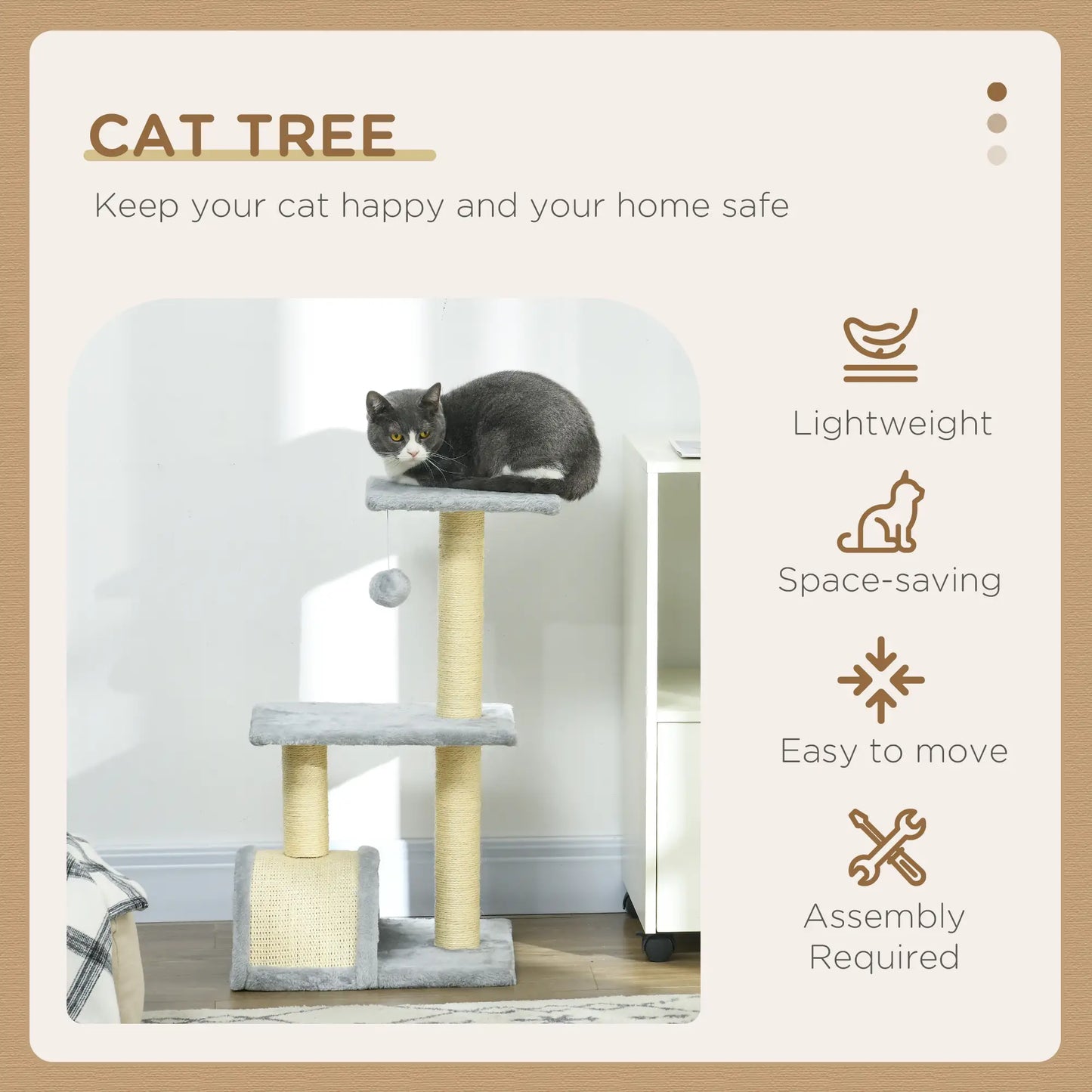 28" Cat Tree, Scratching Post, Pad, Toy Ball, Light Grey Cat Posts at Gallery Canada