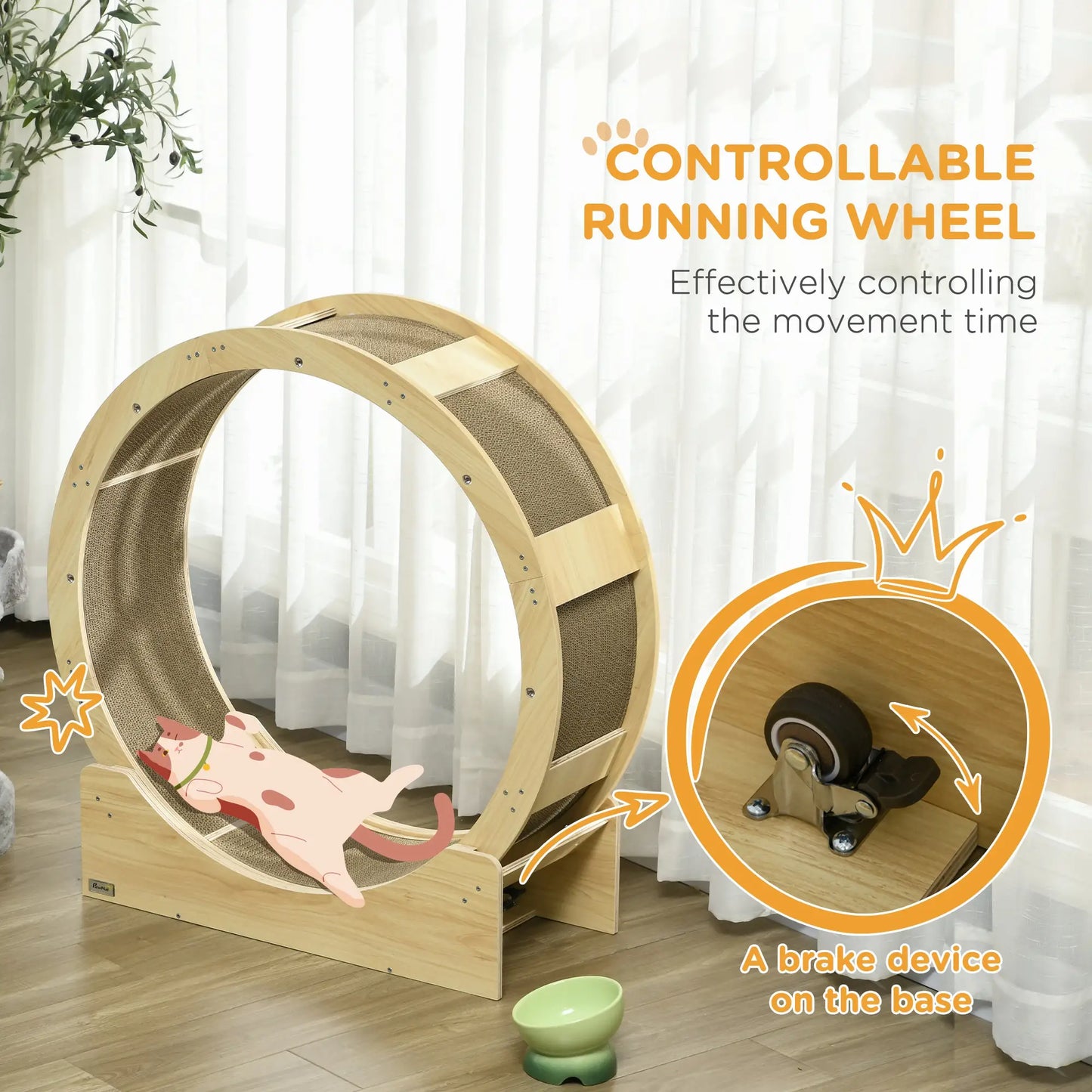 36" Cat Wheel, Indoor, Brake, Scratching Pads, Oak Cat Trees at Gallery Canada