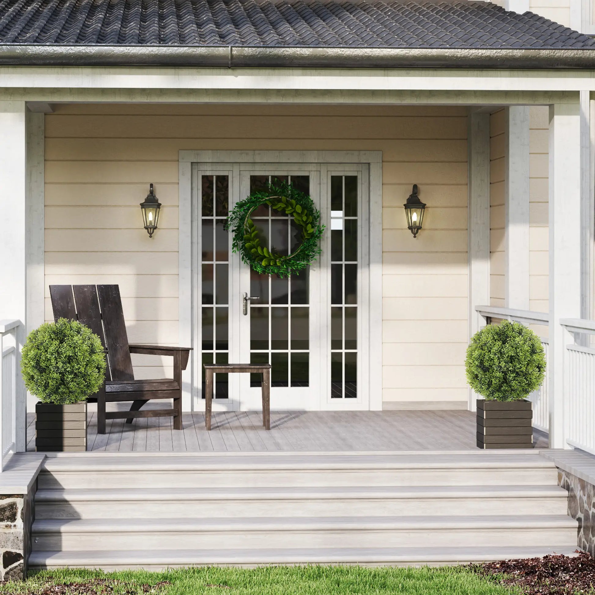 Artificial Boxwood Topiary Trees, Set of 2, UV Resistant, Indoor Outdoor, Green Artificial Trees at Gallery Canada