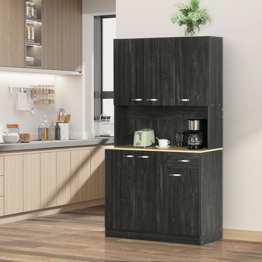 71" Kitchen Buffet with Hutch, Freestanding Cabinet, Black Kitchen Pantry Cabinets Black at Gallery Canada