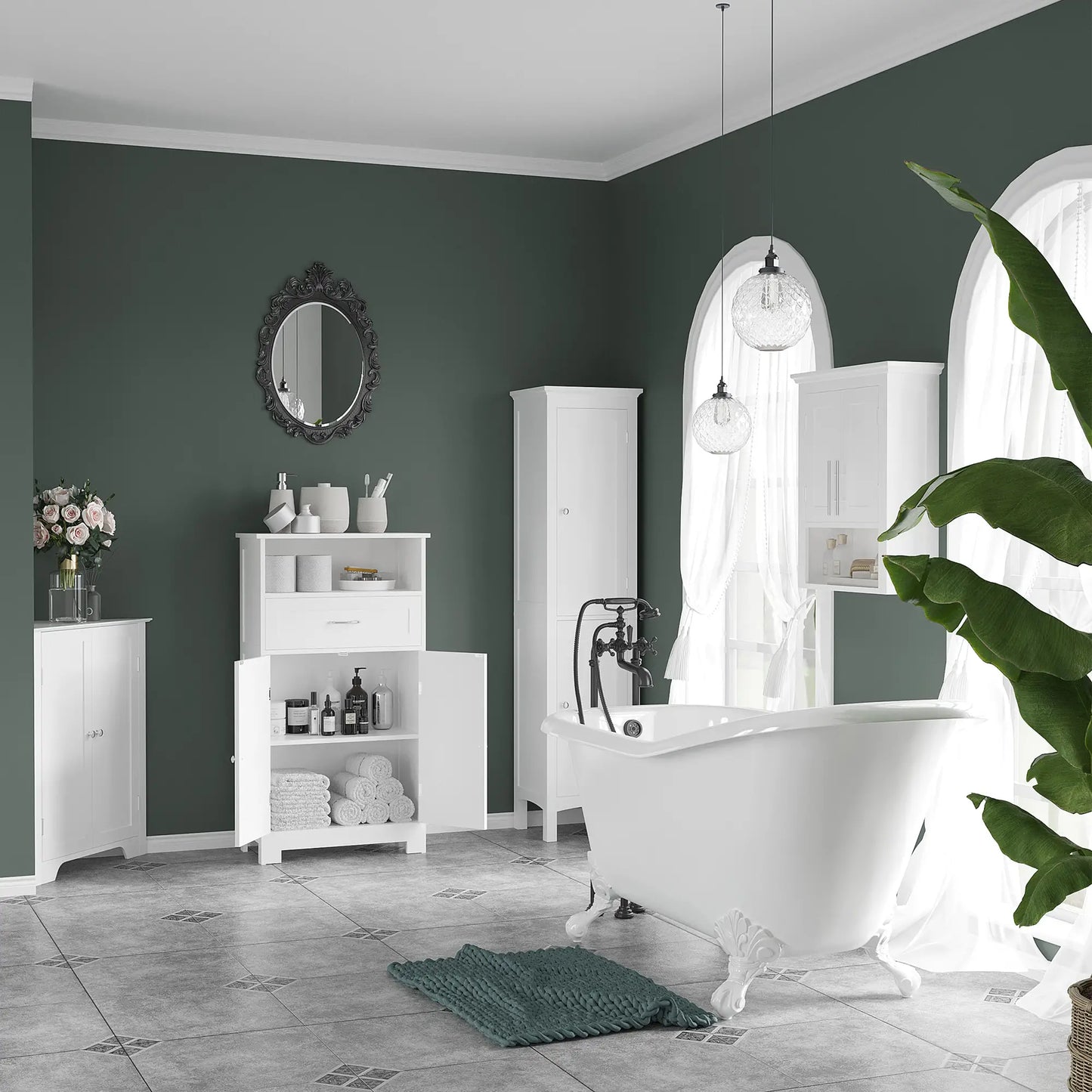 Modern Bathroom Storage Cabinet, Corner with Doors, Adjustable Shelf, White Bathroom Cabinets at Gallery Canada