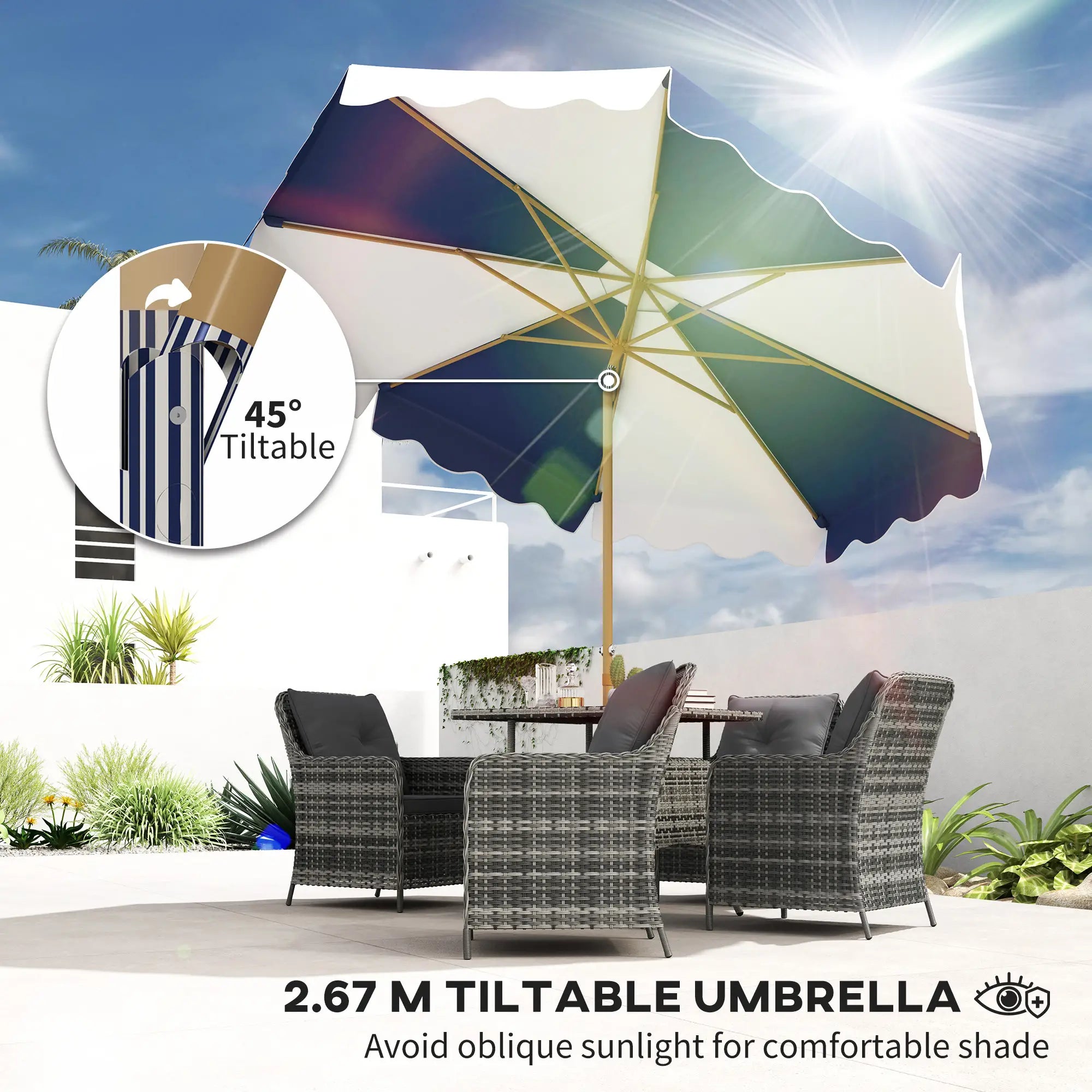 9FT Patio Umbrella, 8 Ribs, Crank & Tilt, UPF 50+, Mixed Color Sun Umbrellas at Gallery Canada