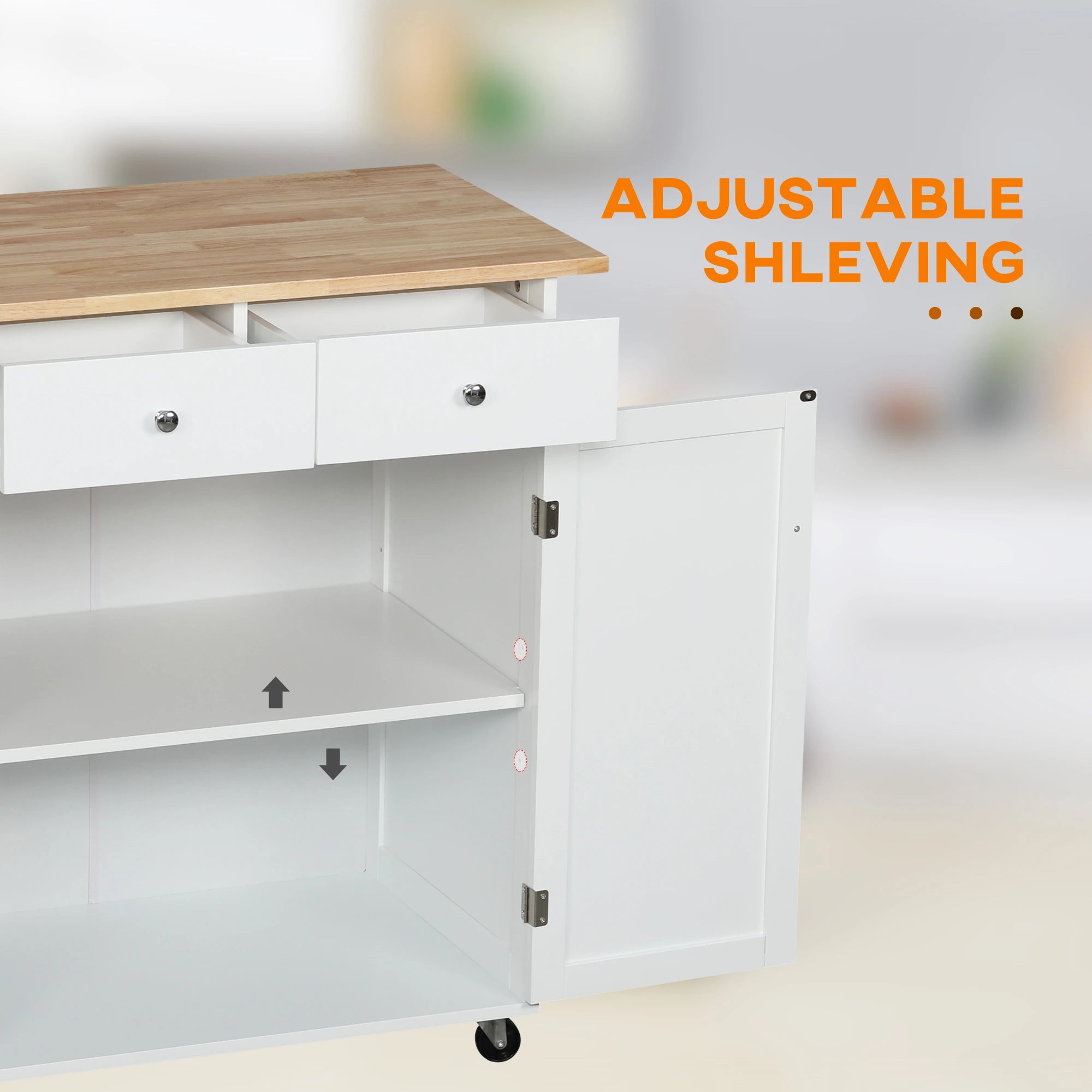 Rolling Kitchen Island with Storage, Adjustable Shelf, White Kitchen Islands & Kitchen Carts at Gallery Canada