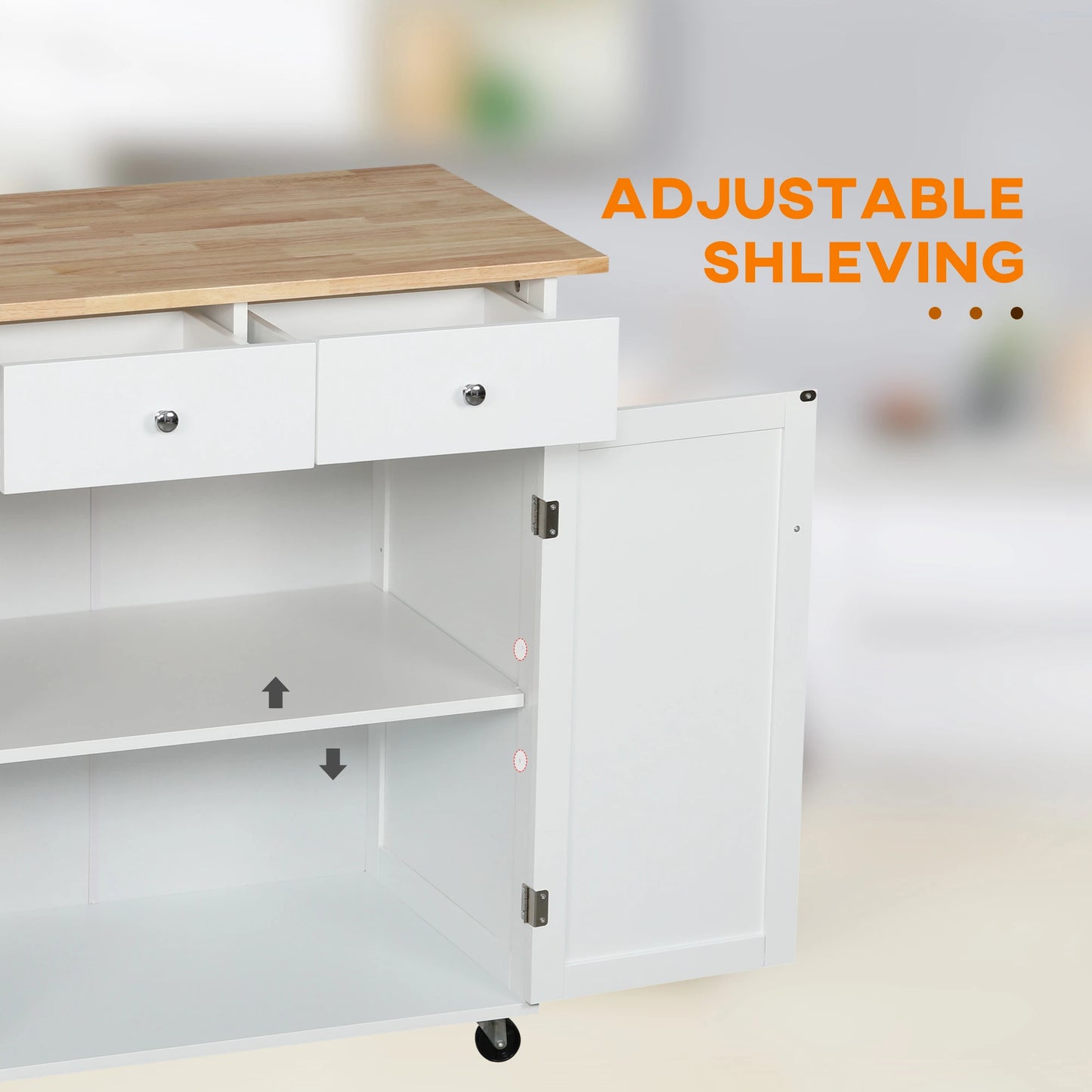 Rolling Kitchen Island with Storage, Adjustable Shelf, White Kitchen Islands & Kitchen Carts at Gallery Canada