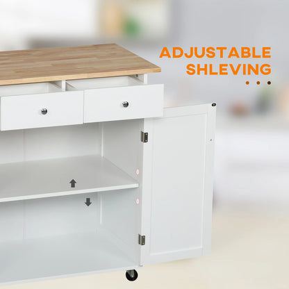 Rolling Kitchen Island with Storage, Adjustable Shelf, White Kitchen Islands & Kitchen Carts at Gallery Canada