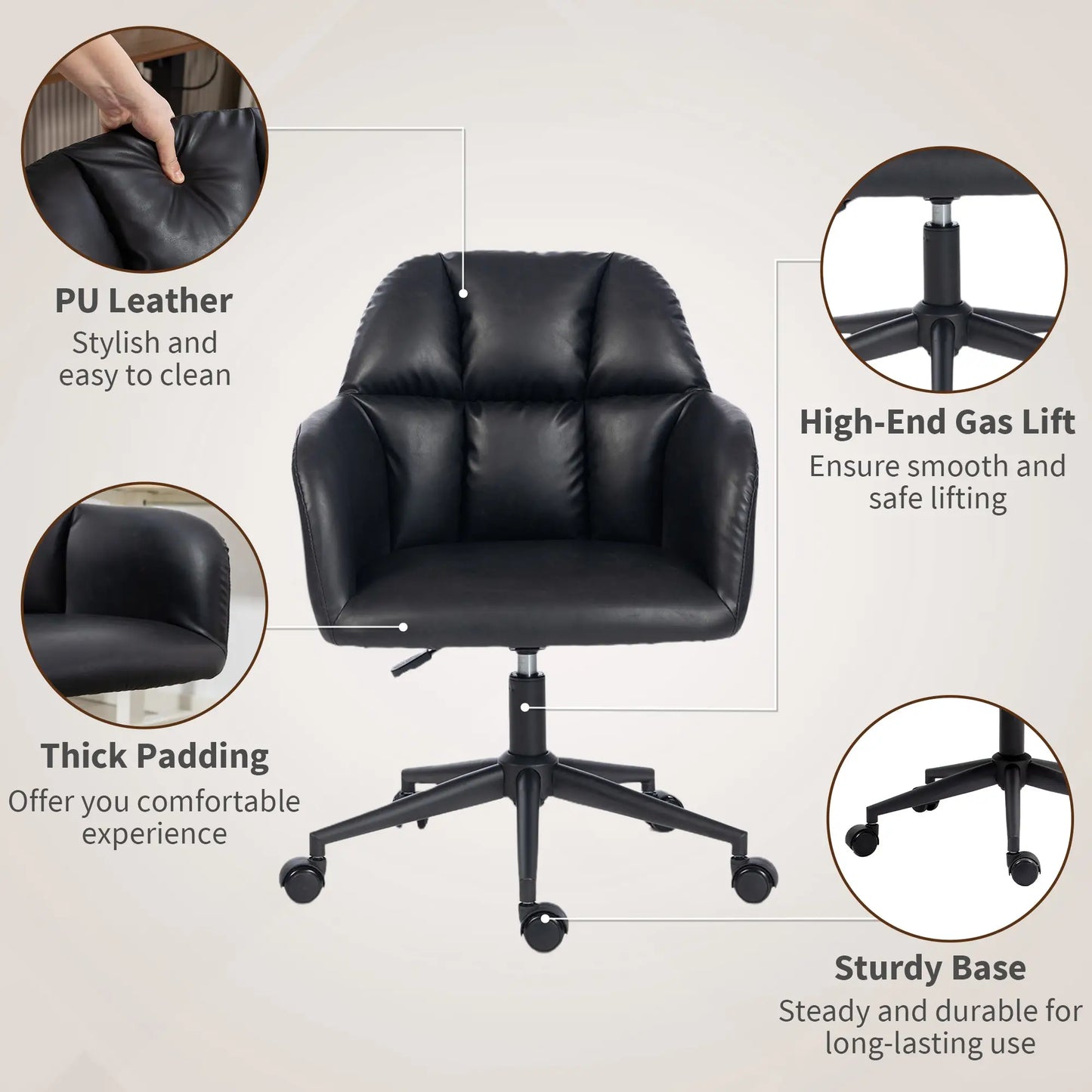 Swivel Office Chair, Faux Leather, Adjustable Height, Black Task Chairs at Gallery Canada