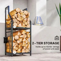2-Tier Metal Firewood Rack, 4 Fireplace Tools, Black Firewood Racks at Gallery Canada