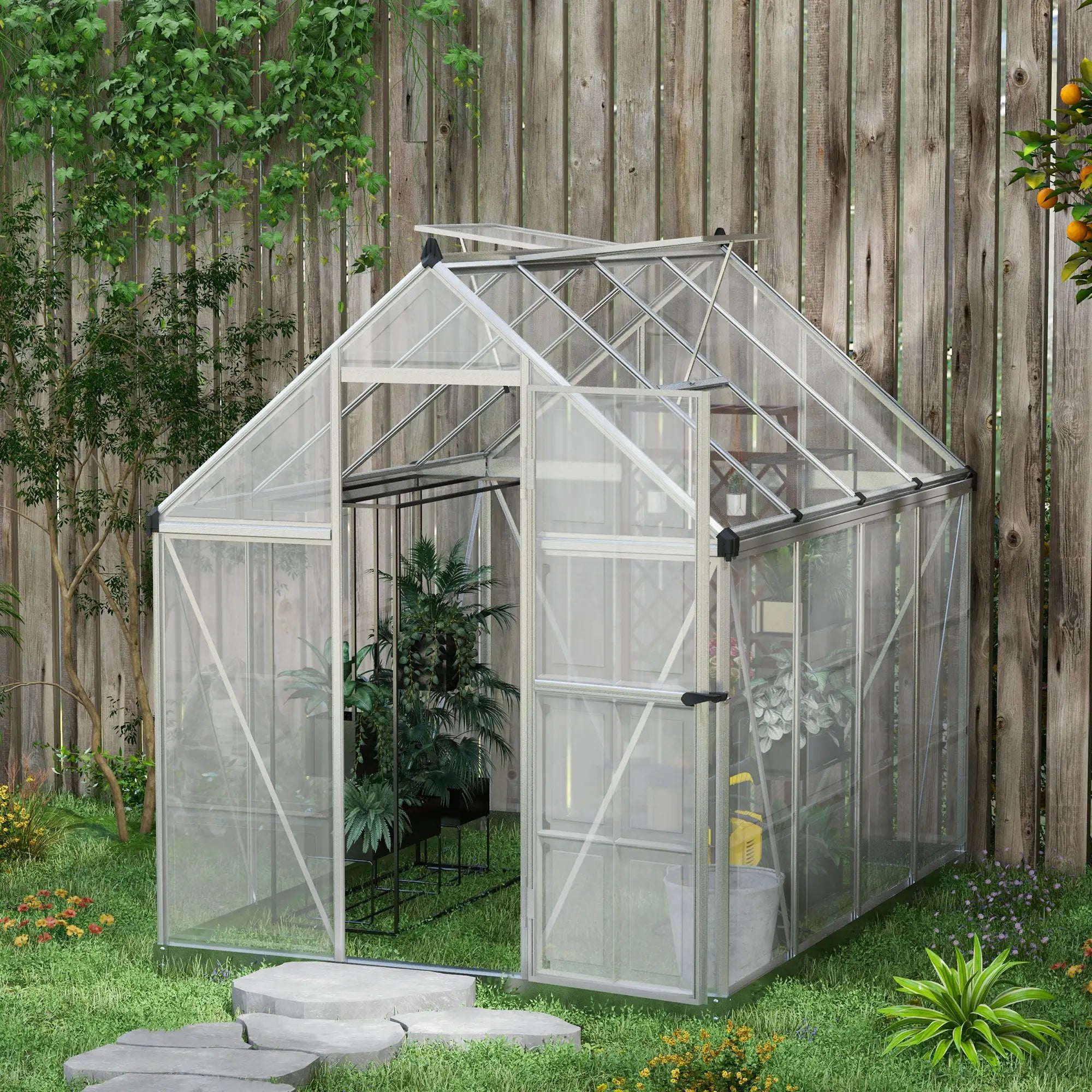 6' x 8' Walk-In Polycarbonate Greenhouse, Aluminium, 2 Panel Types, 5-Level Roof Vent Walk In Greenhouses at Gallery Canada
