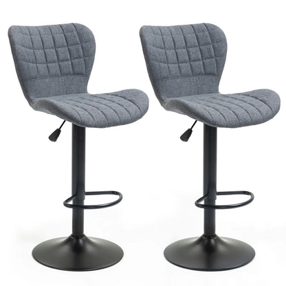 Adjustable Swivel Bar Stools Set of 2, Linen Fabric, Grey Bar Stools at Gallery Canada