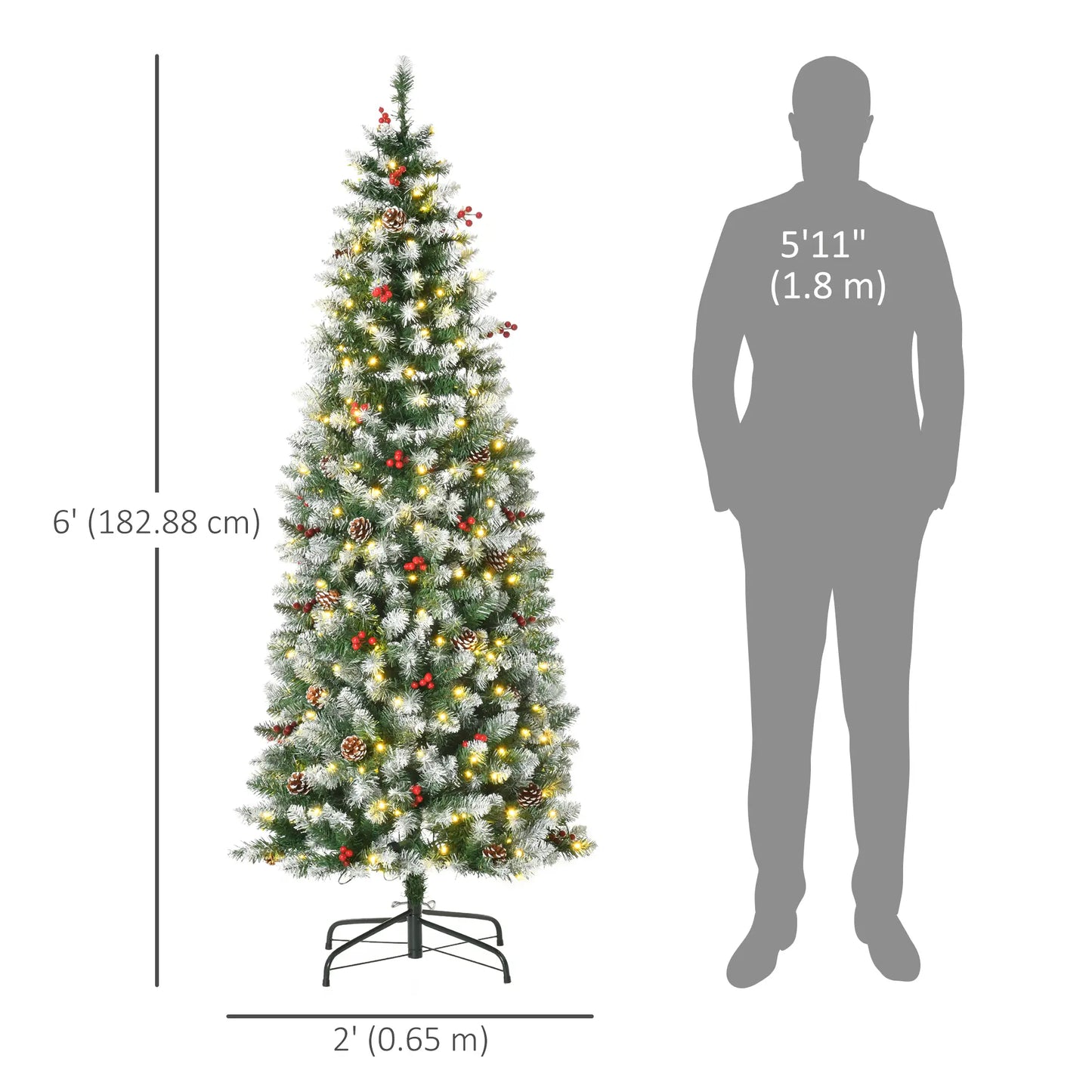 6 ft Pre-Lit Christmas Tree, LED Lights, Pine Cones, Red Berries Pencil Christmas Trees at Gallery Canada