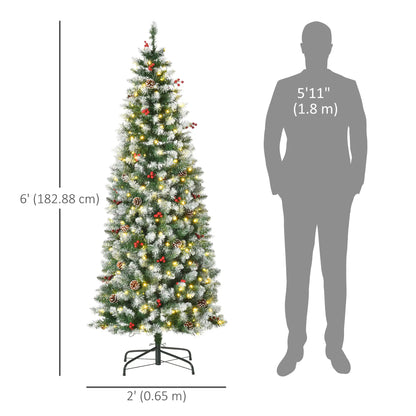 6 ft Pre-Lit Christmas Tree, LED Lights, Pine Cones, Red Berries Pencil Christmas Trees at Gallery Canada