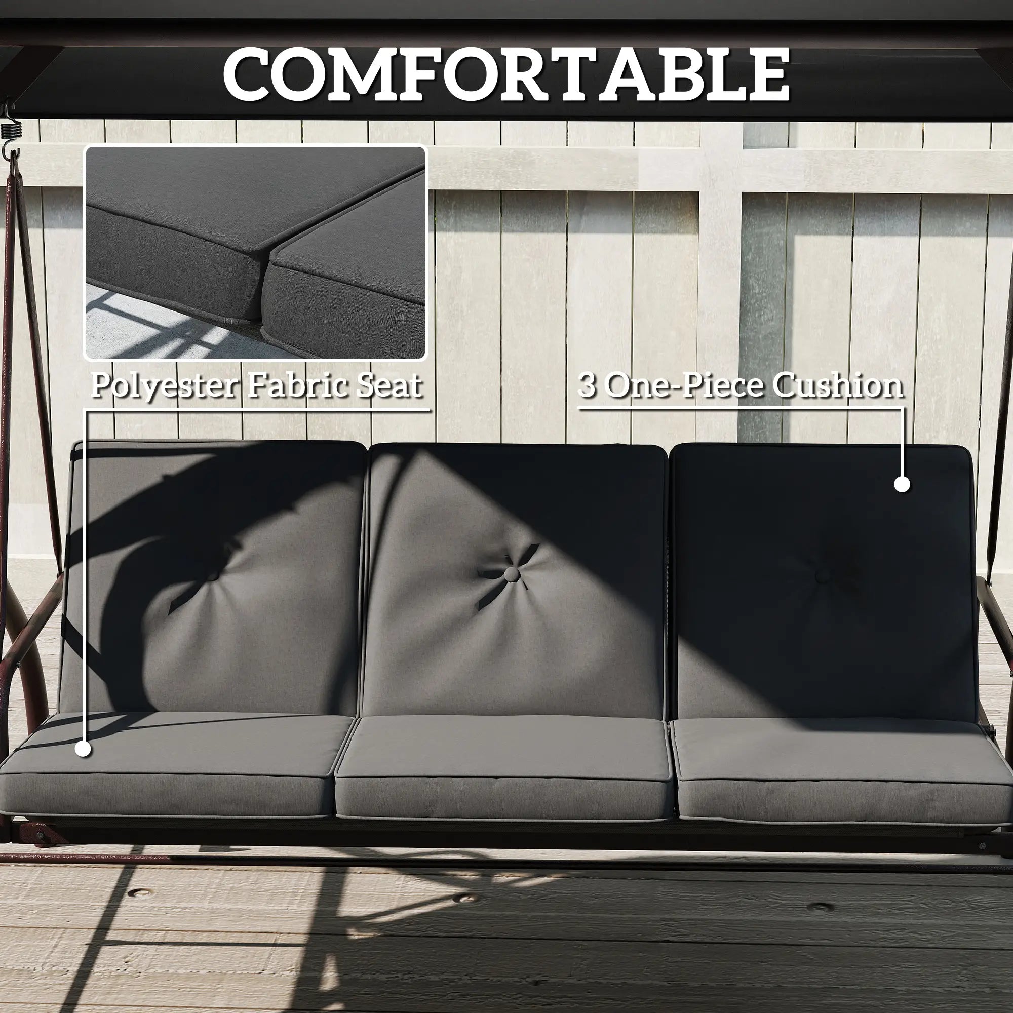 Convertible Patio Swing Bed With Canopy, Cushions, 3 Seater, Dark Grey Patio Swings with Stand at Gallery Canada