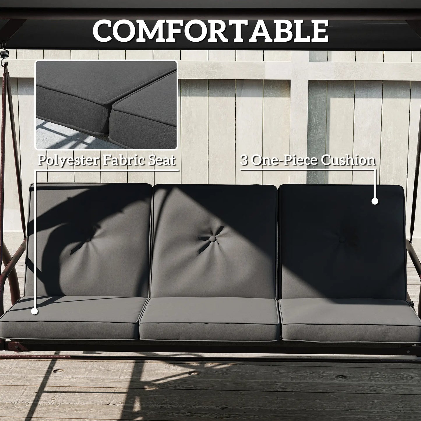 Convertible Patio Swing Bed With Canopy, Cushions, 3 Seater, Dark Grey Patio Swings with Stand at Gallery Canada
