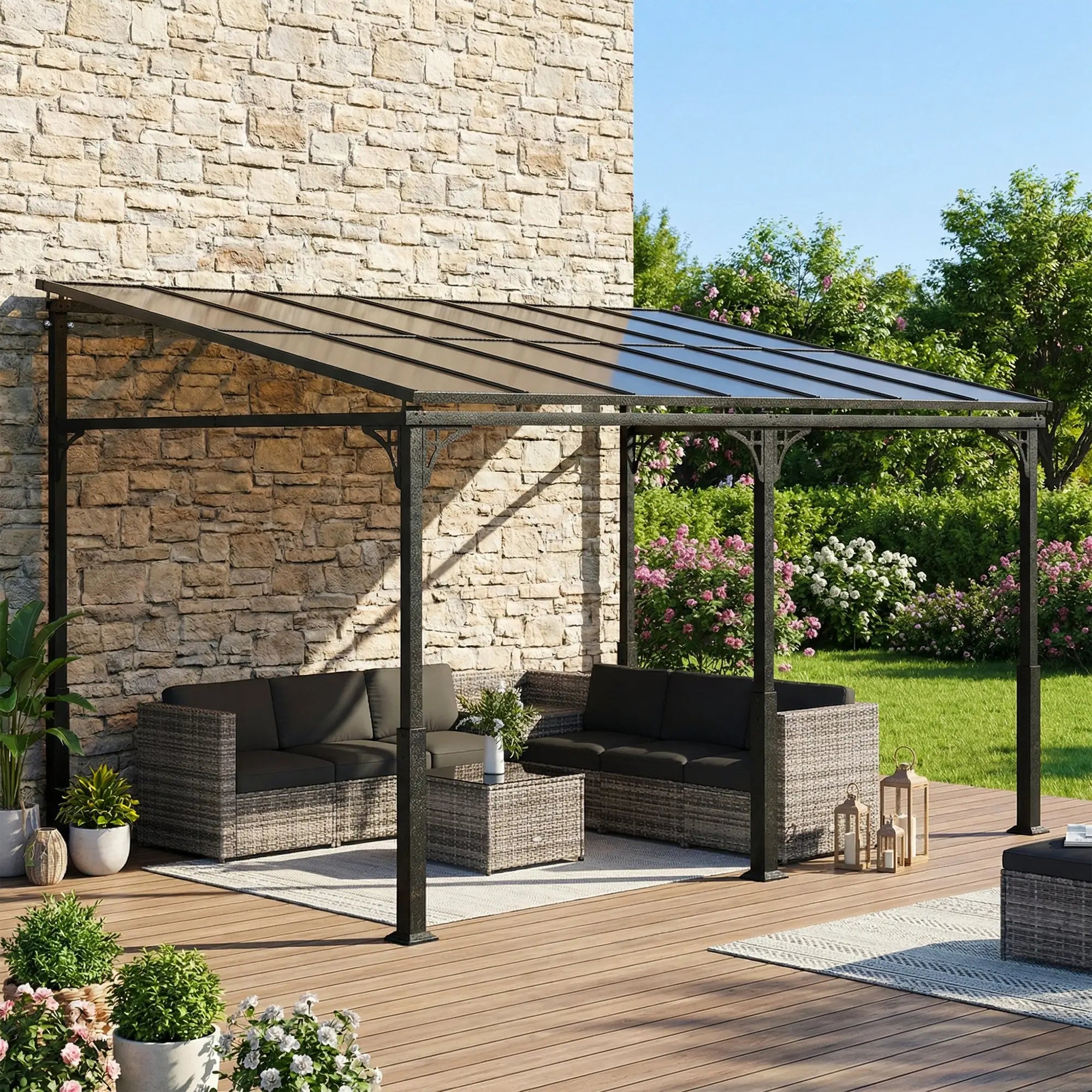 13' x 10' Lean-To Gazebo, Hardtop Wall Mounted Outdoor Pergola Pergolas at Gallery Canada