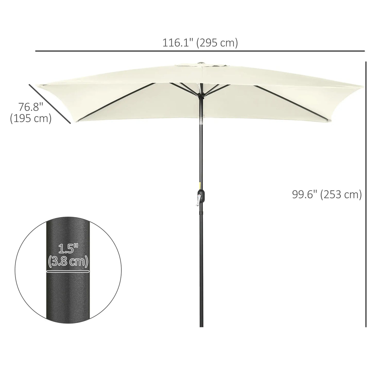 6.5x10ft Rectangle Aluminum Patio Umbrella, Outdoor Sunshade Canopy, Cream White Sun Umbrellas at Gallery Canada