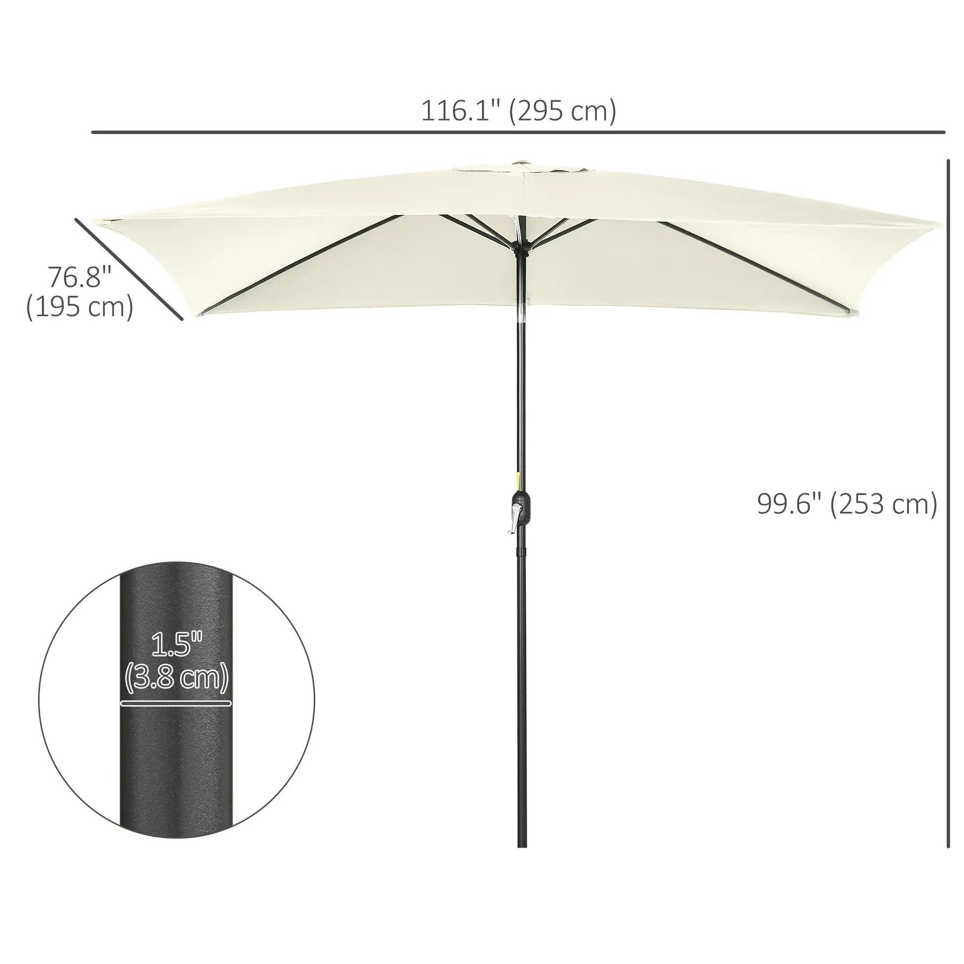 6.5x10ft Rectangle Aluminum Patio Umbrella, Outdoor Sunshade Canopy, Cream White Sun Umbrellas at Gallery Canada