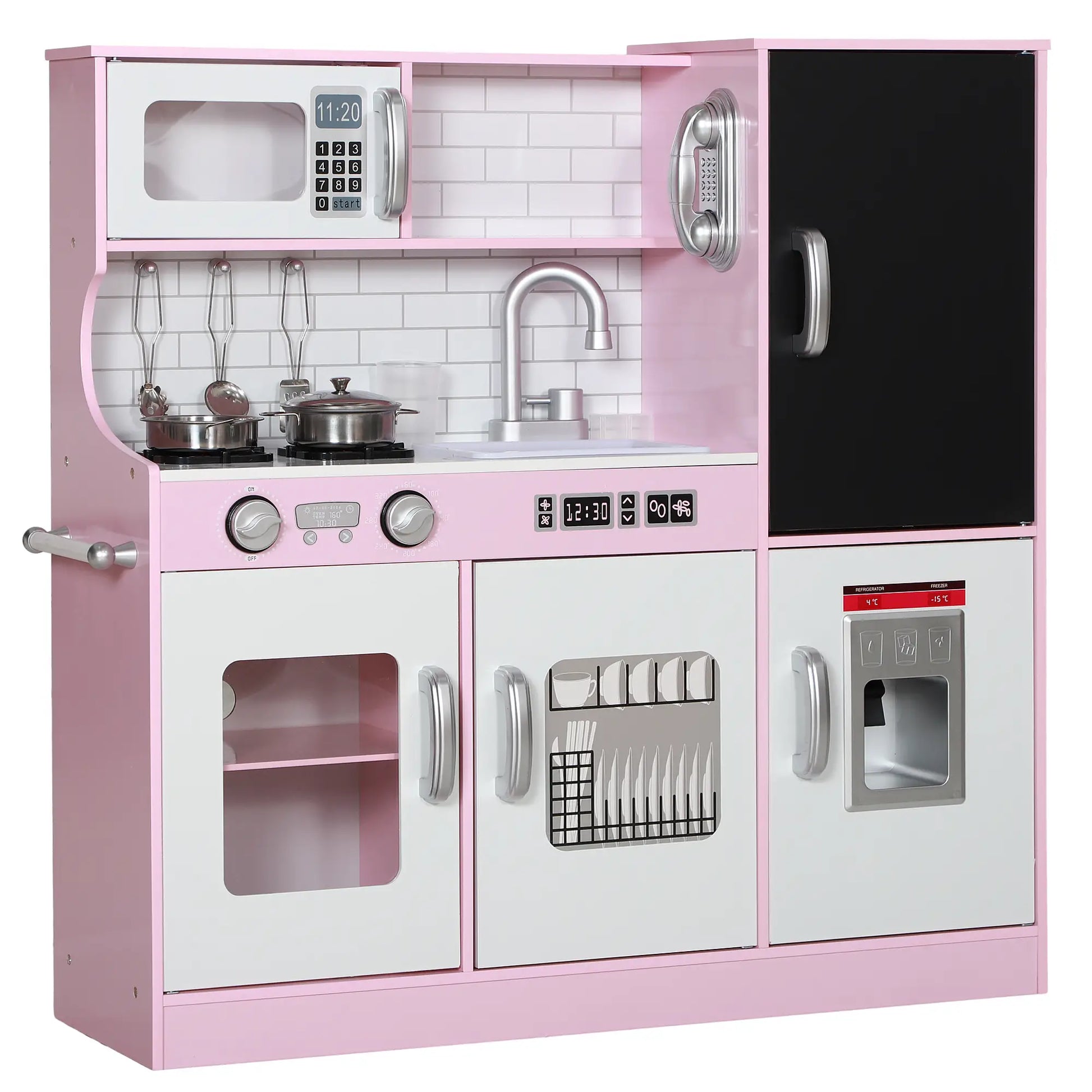 Kids Play Kitchen with Chalkboard, Ice Maker, Sink, Microwave Play Kitchen Pink at Gallery Canada